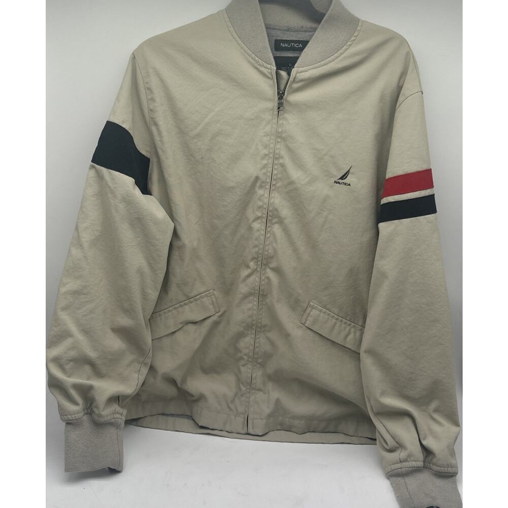 Nautica Vintage Full Zip Outerwear Coat Mens Large Khaki/Blue/Red NS-83